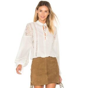 Tularosa Revolve Farrah Blouse Long Flare Sleeve Crochet Lace Ivory Size XS